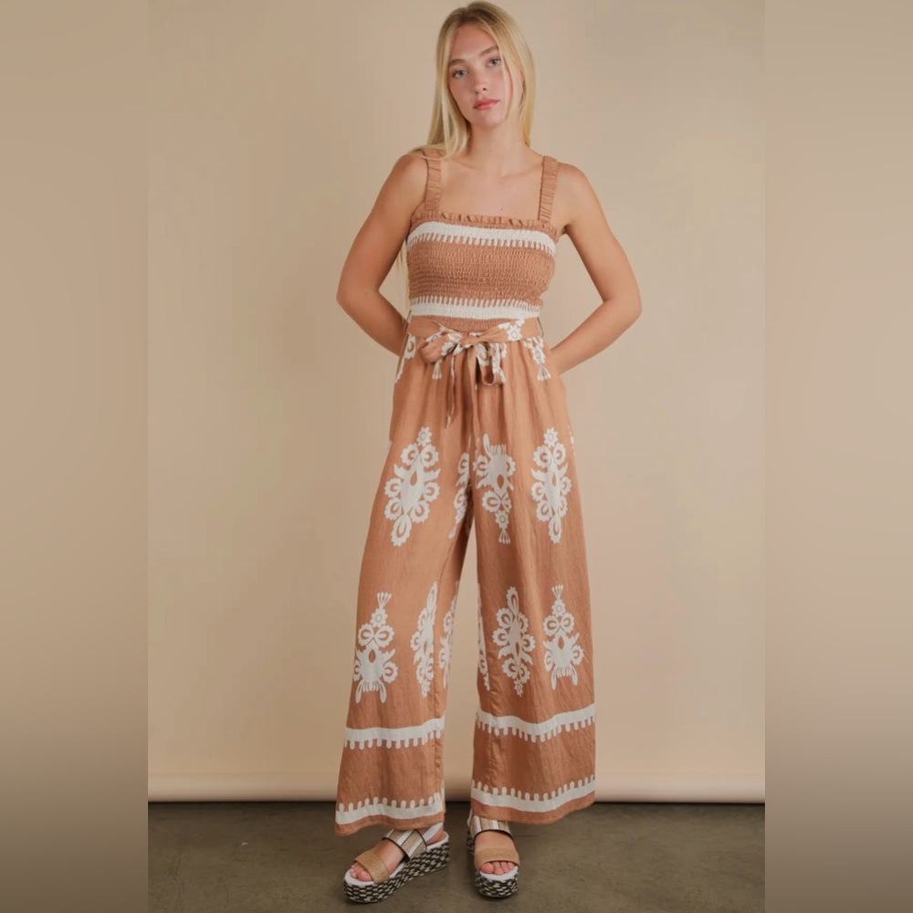 Very J Tan and White Jumpsuit
